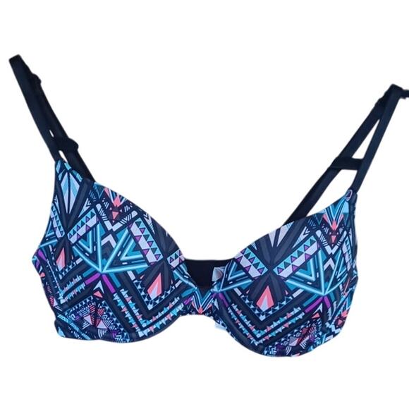 Victoria's Secret Pink Wear Everywhere Push Up Bra Women's 34B Black Geometric - Picture 1 of 7